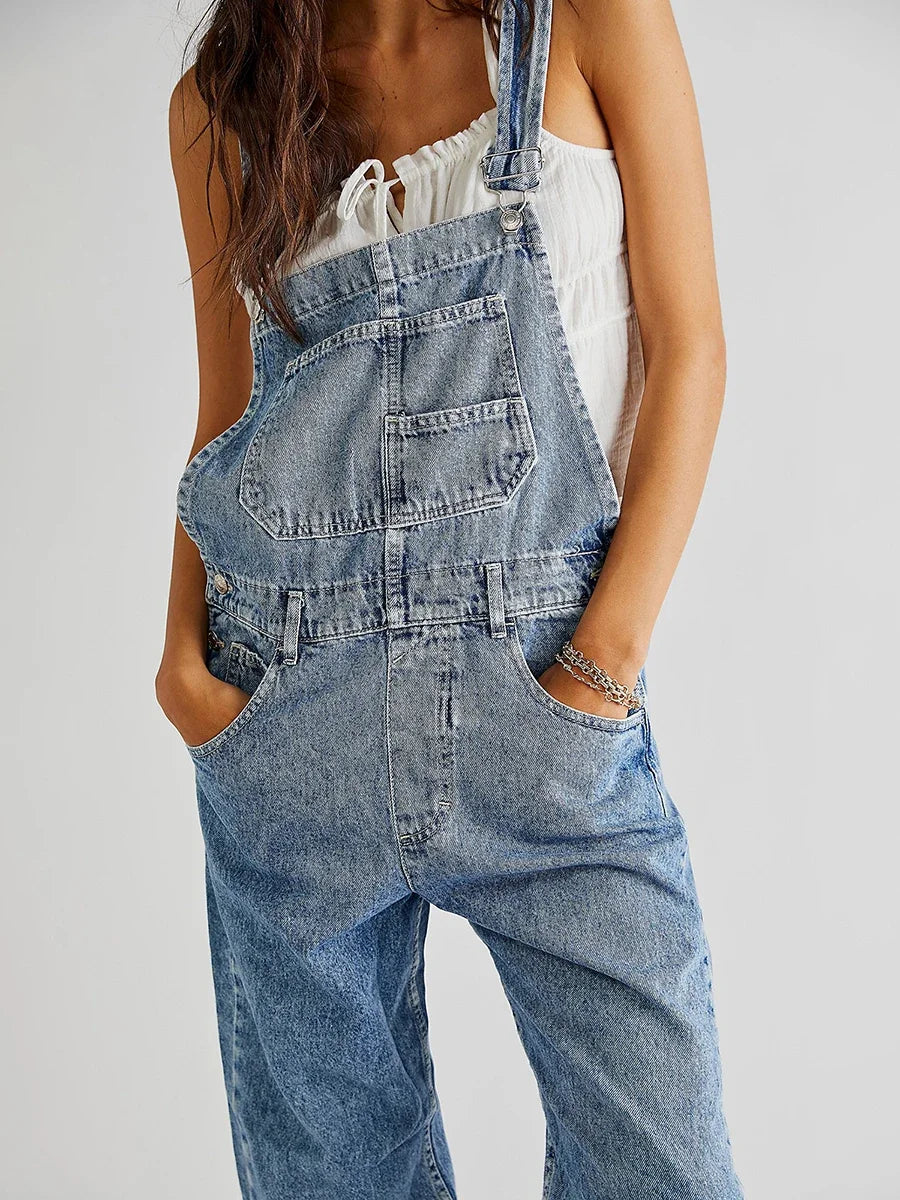 Klassischer Denim-Jumpsuit für Damen mit lockerer Passform und dehnbarem Komfort | Freja