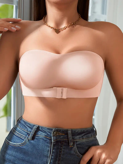 Damen-BH | Trägerlos & Push-Up | Silikon-Stretch & Frontverschluss | Einfarbiges Tube Top