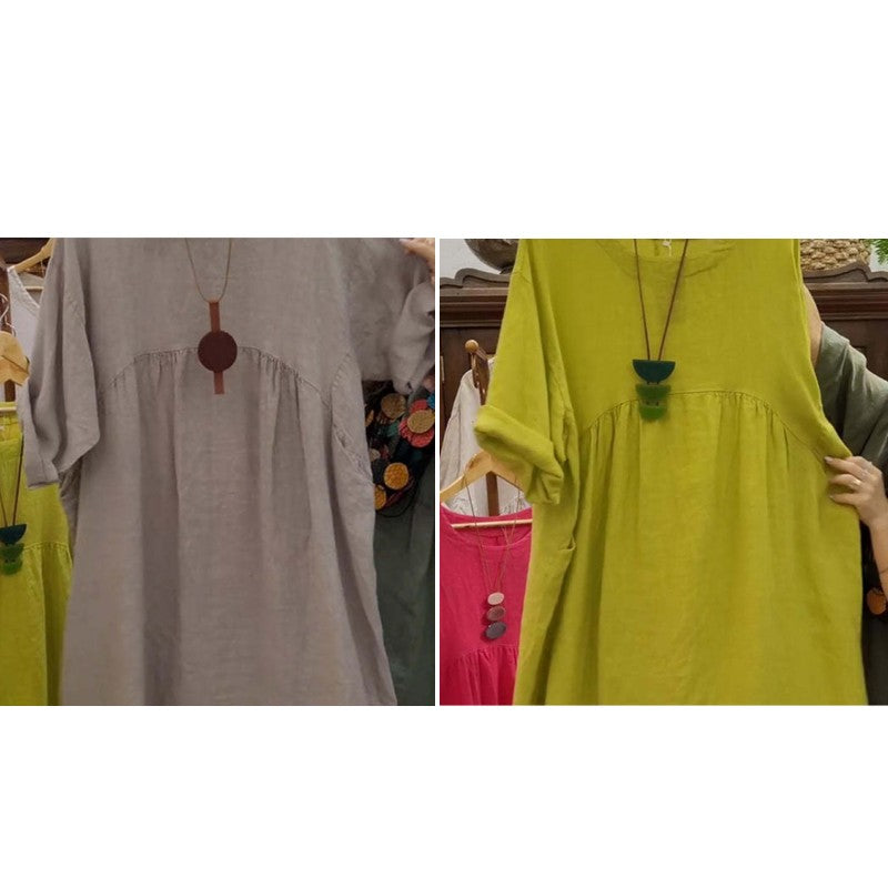 Vana | Lässiges, lockeres, einfarbiges Damenkleid mit Rundhalsausschnitt, 3/4-Ärmeln und Taschen