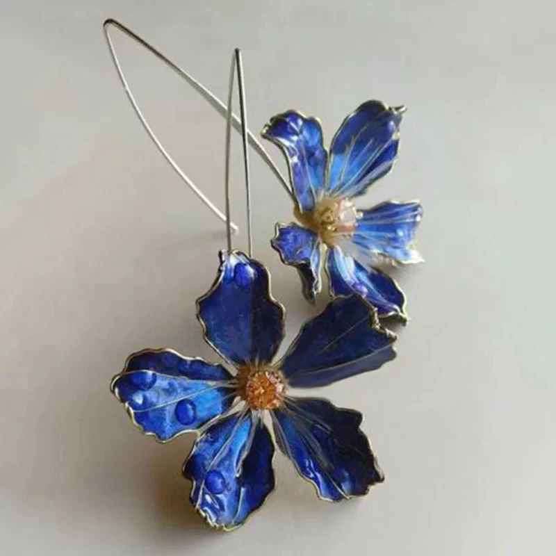 Blaue Vintage Blumenohrringe