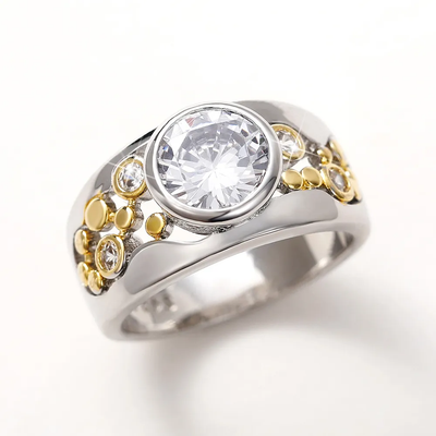 Vintage Ring mit Gold & Silber und Zirkoniasteinchen