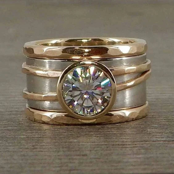 Vintage Intarsien Glas Gold & Silber Ring