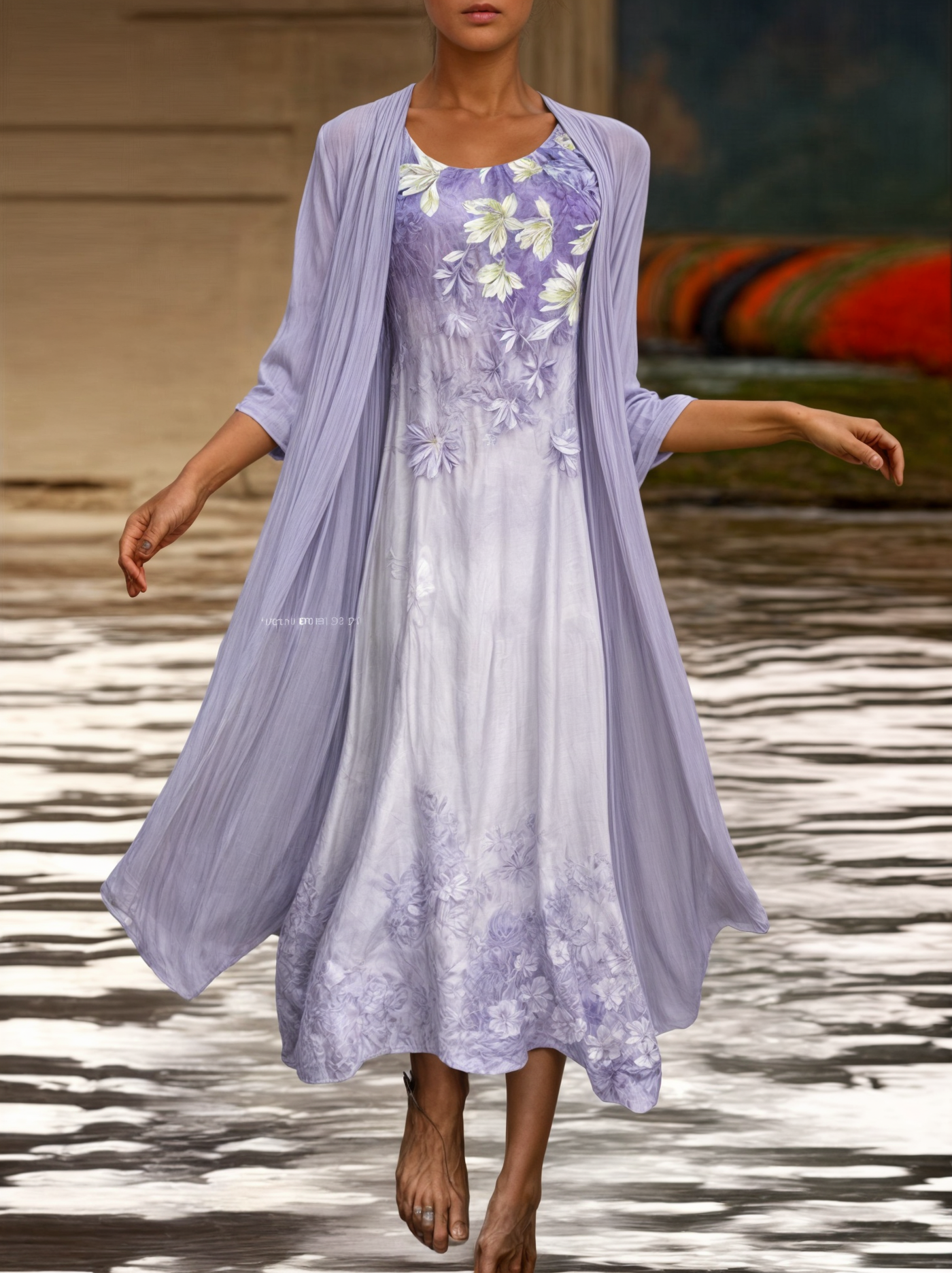 Stilvol Geblümtes A-Linien Kleid mit Weste für Damen – Miray