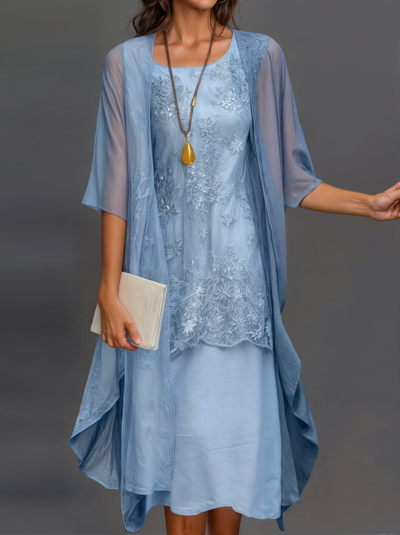 Stilvol Geblümtes A-Linien Kleid mit Weste für Damen – Miray