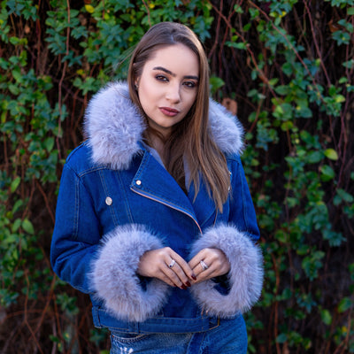 Sarah | Kunstpelzkragen Denim Jacke
