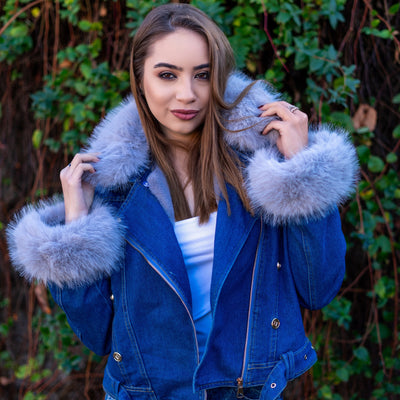 Sarah | Kunstpelzkragen Denim Jacke