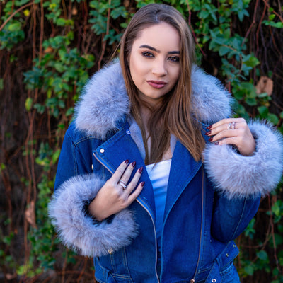 Sarah | Kunstpelzkragen Denim Jacke