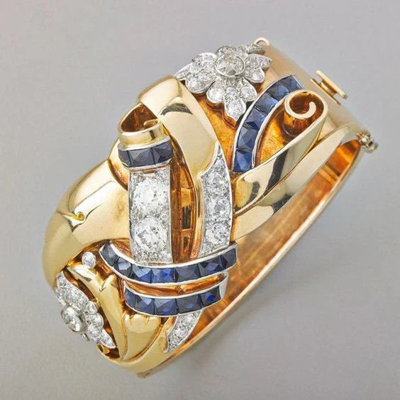 Vintage Goldene Blaue Zirkonia Ring