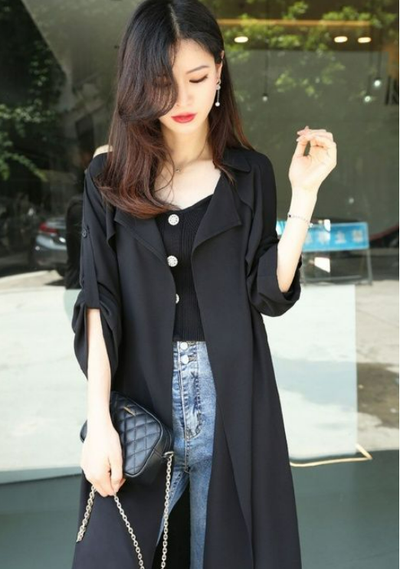 Langer Trenchcoat für Damen | Schwarz