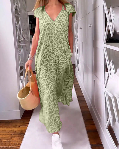 Bunte Sommerrobe Noémie mit elegantem V-Ausschnitt und schicken kurzen Ärmeln