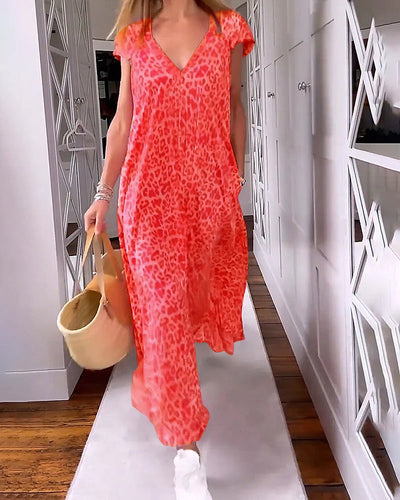 Bunte Sommerrobe Noémie mit elegantem V-Ausschnitt und schicken kurzen Ärmeln