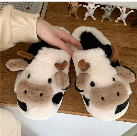 Damen Weiche Kuh Hausschuhe | Warme