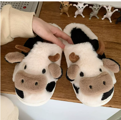 Damen Weiche Kuh Hausschuhe | Warme