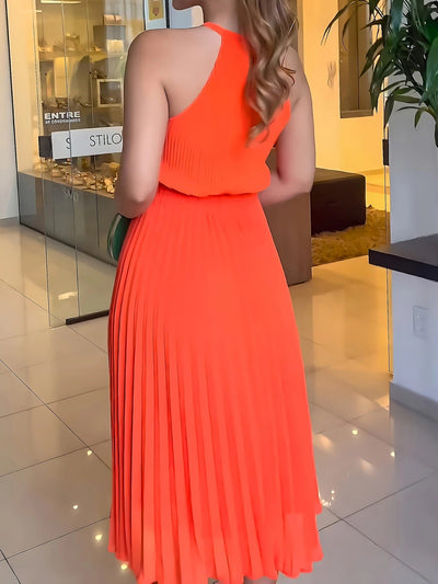 Claire | Elegantes Plissiertes Midikleid mit Stehkragen