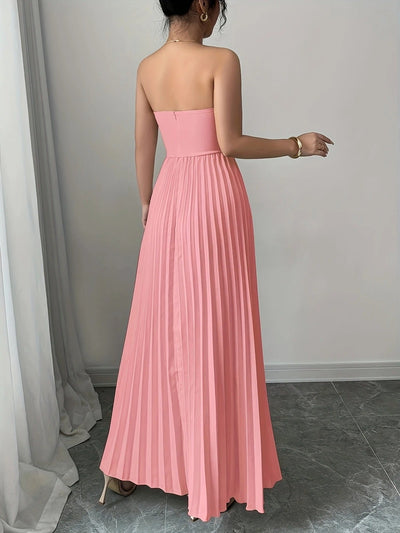 Bérénice | Trägerloses Maxikleid mit Korsagen-Oberteil und Plissee-Rock