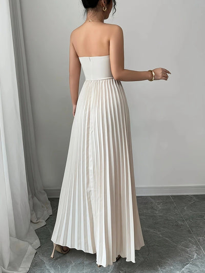 Bérénice | Trägerloses Maxikleid mit Korsagen-Oberteil und Plissee-Rock