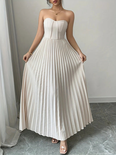 Bérénice | Trägerloses Maxikleid mit Korsagen-Oberteil und Plissee-Rock