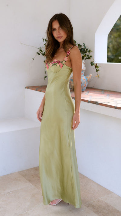 Inara – Elegantes Maxikleid mit Blumenstickerei