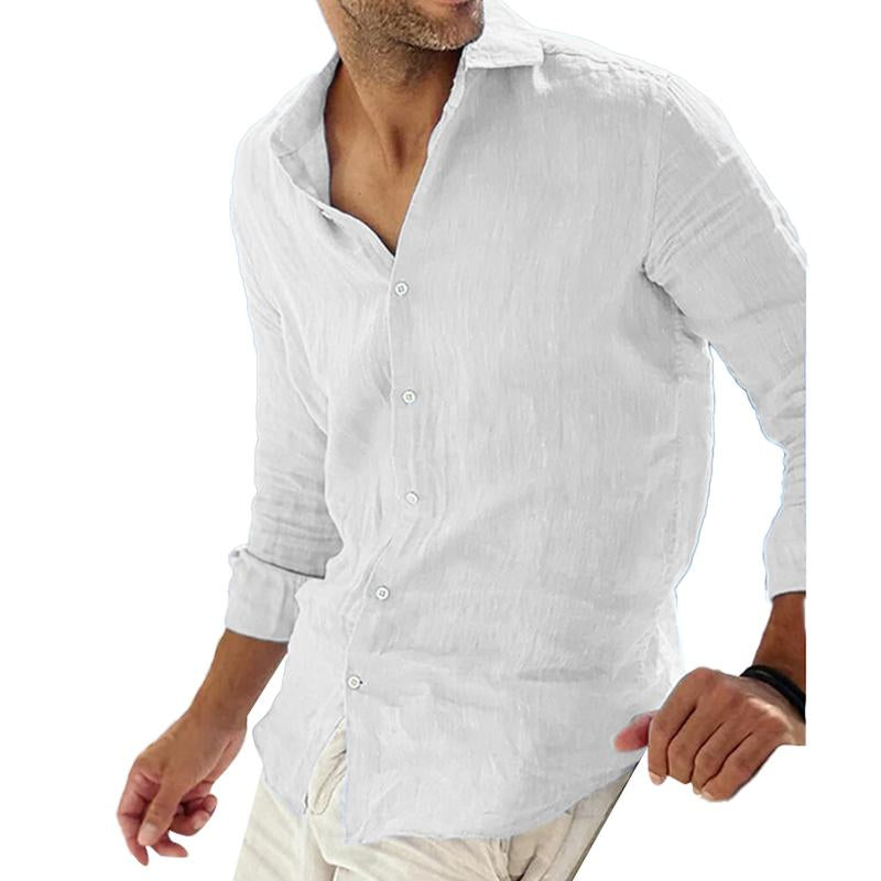 Langärmeliges Herrenhemd aus Baumwolle und Leinen für lässigen Stil