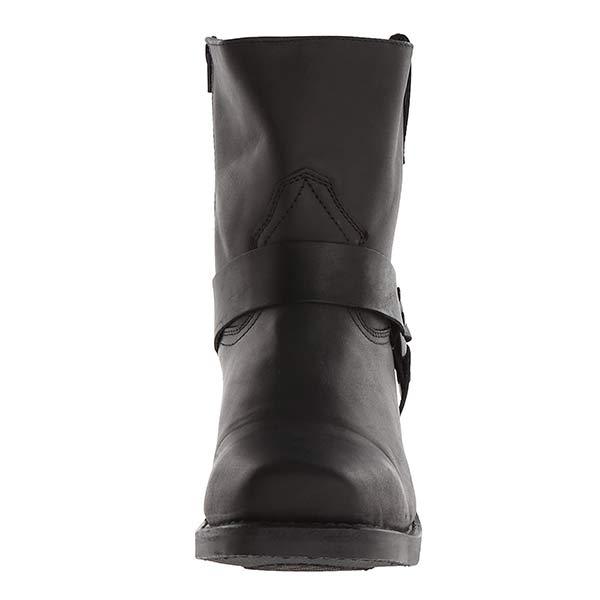 Damen-Mid-Cut-Lederstiefel im Bikerstil mit Harness-Detail