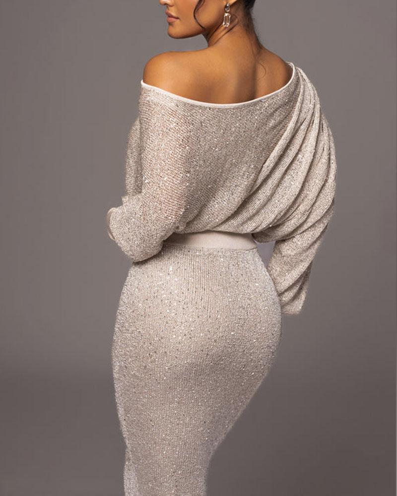 Riva - Elegantes, schulterfreies Maxikleid aus Strick