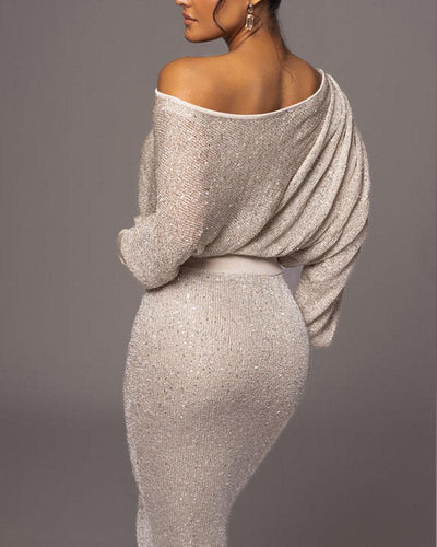 Riva - Elegantes, schulterfreies Maxikleid aus Strick