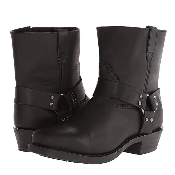 Damen-Mid-Cut-Lederstiefel im Bikerstil mit Harness-Detail