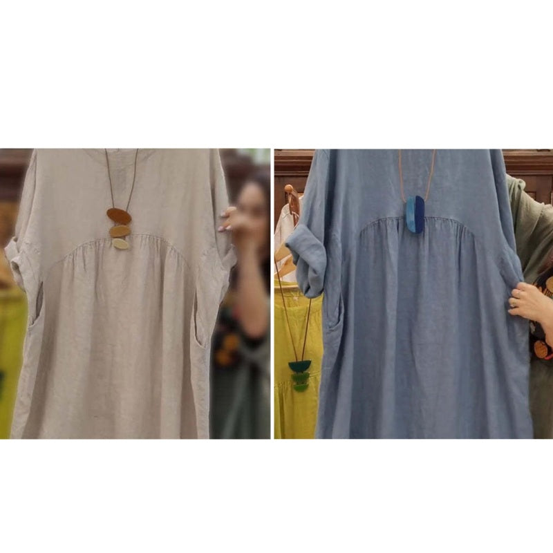 Vana | Lässiges, lockeres, einfarbiges Damenkleid mit Rundhalsausschnitt, 3/4-Ärmeln und Taschen