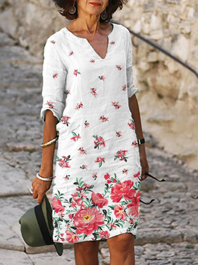 Lorena – Stilvolles knielanges Kleid mit V-Ausschnitt und Dreiviertelärmeln