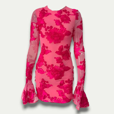 Lorina – Elegantes Besticktes Midi Partykleid mit Blumenmuster