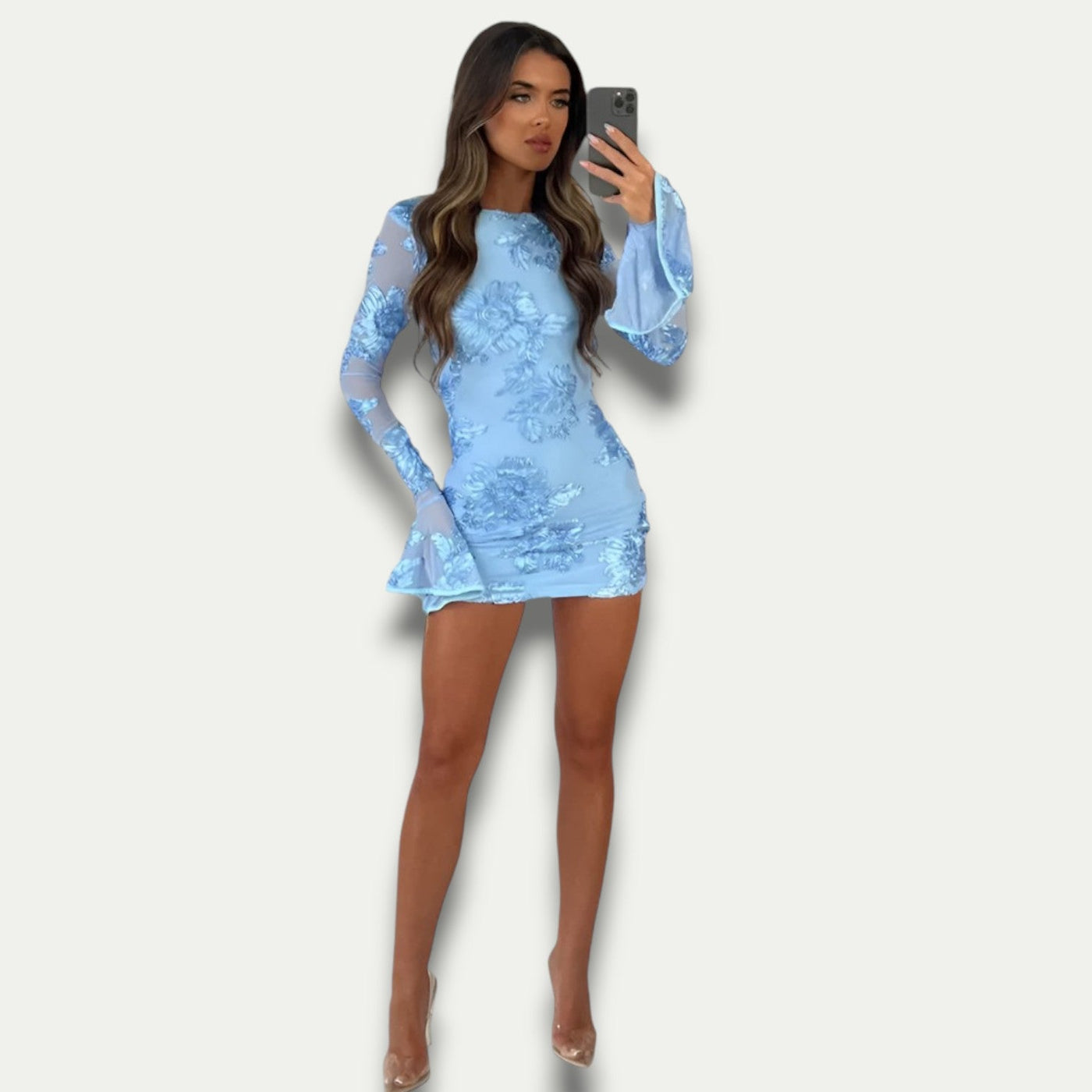 Lorina – Elegantes Besticktes Midi Partykleid mit Blumenmuster