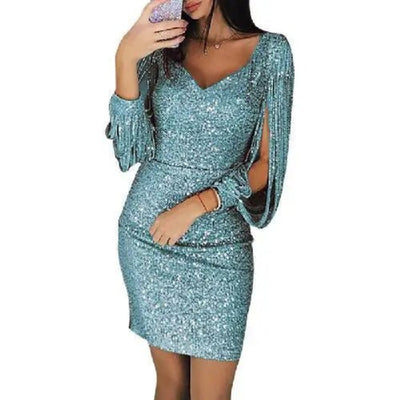 Damen Glitzer V-Ausschnitt Abend Kleid | Mini