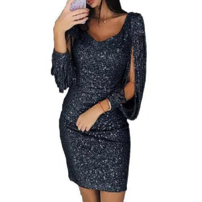 Damen Glitzer V-Ausschnitt Abend Kleid | Mini