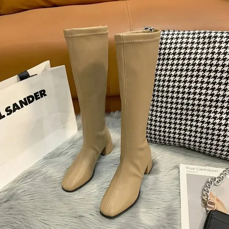 Damen Elegante Kniehohe Stiefel | Blockabsatz