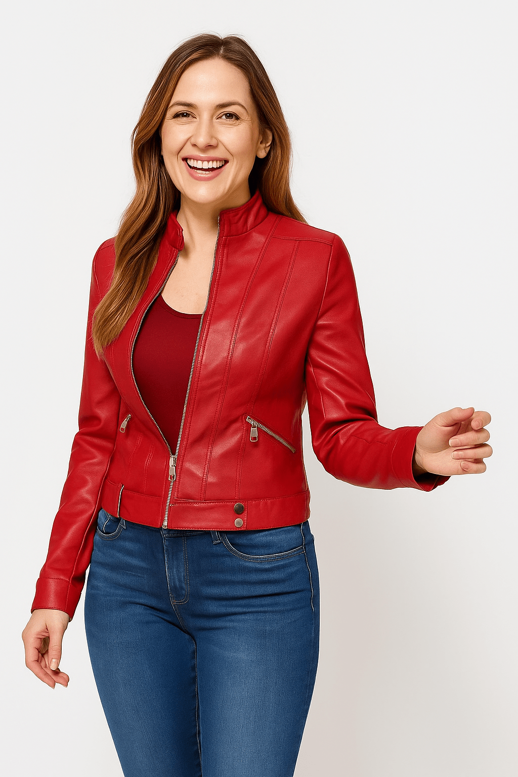 Elegante Jacke im Biker-Stil – Kurzjacke mit Reißverschluss und Stehkragen