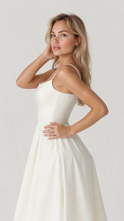 Damen Midikleid - A-Linie Silhouette - Spaghetti-Träger - Elegantes fließendes Design