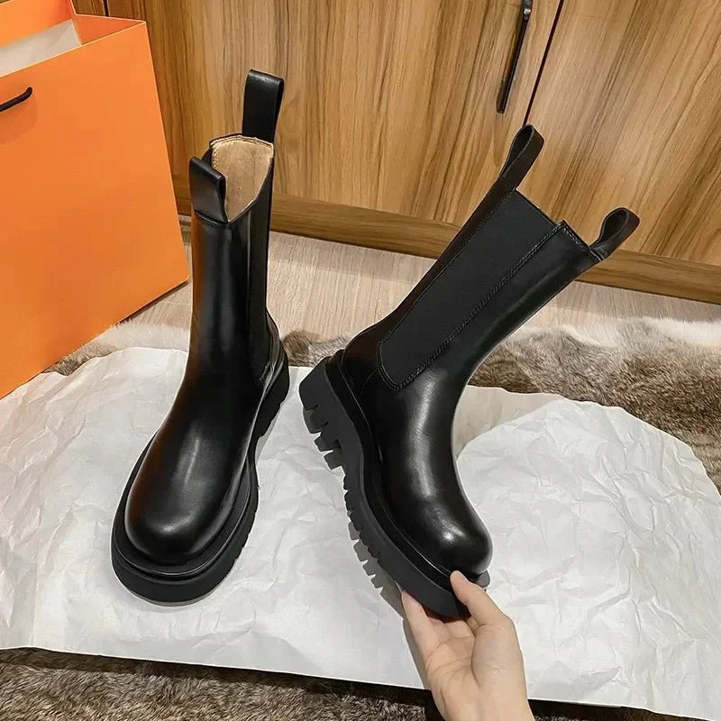 Damen Stylische Slip Auf Knöchel Stiefel | Schwarz