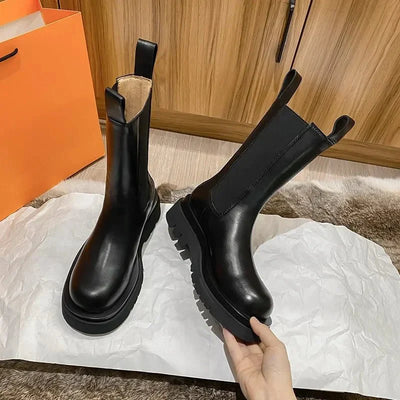 Damen Stylische Slip Auf Knöchel Stiefel | Schwarz