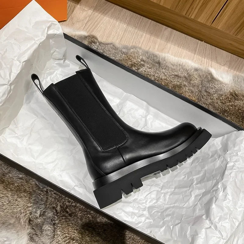 Damen Stylische Slip Auf Knöchel Stiefel | Schwarz