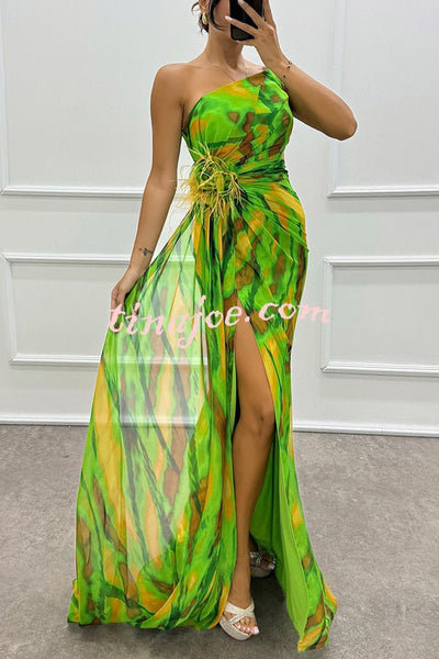 Nahla – Elegantes Aquarellrose Off-Shoulder Maxi-Kleid