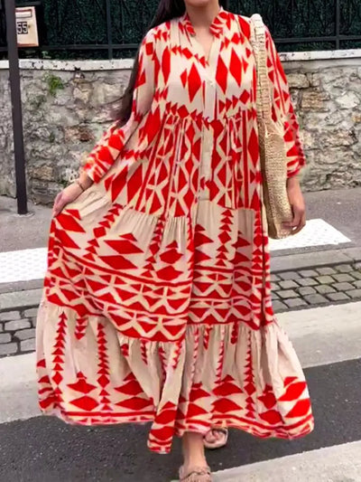 Veau - Übergroßes Kleid mit Retro-Print und V-Ausschnitt