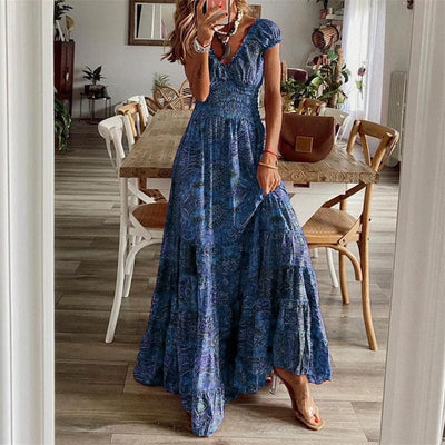 Boho Maxikleid mit kurzen Ärmeln