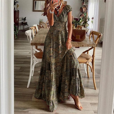 Boho Maxikleid mit kurzen Ärmeln