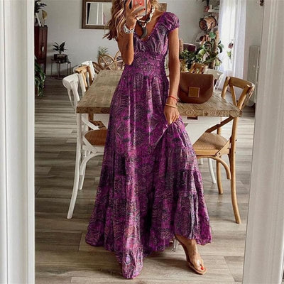 Boho Maxikleid mit kurzen Ärmeln
