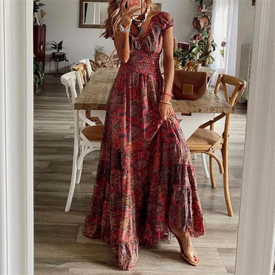 Boho Maxikleid mit kurzen Ärmeln