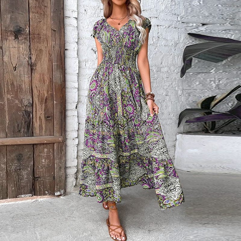 Boho Maxikleid mit kurzen Ärmeln