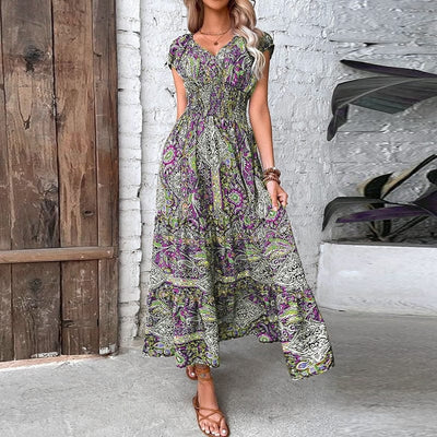 Boho Maxikleid mit kurzen Ärmeln