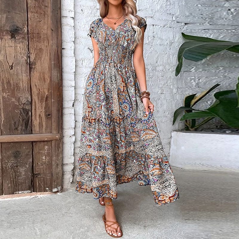 Boho Maxikleid mit kurzen Ärmeln