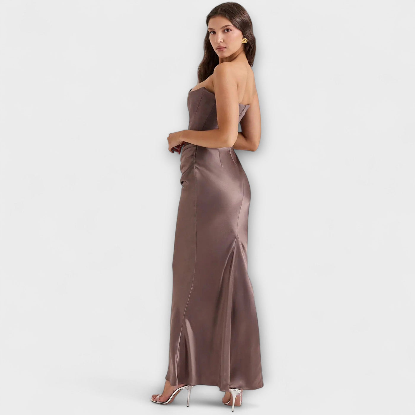 Maxi-Kleid aus Satin ohne Träger mit Drapierung