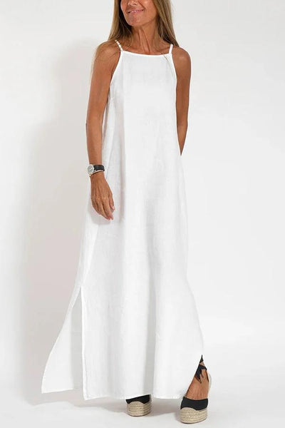 Cindy |  Baumwolle - ärmelloses einfarbiges Leinenkleid